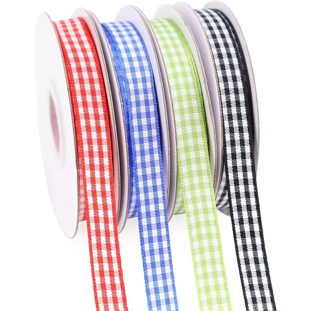 50Yards Gingham Ribbons for Wedding Christmas Party Decorations Gifts Wrapping DIY Crafts Bow Hair Plaid Ribbon Packaging Fabric