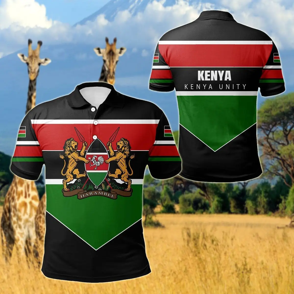 Customize Kenya Emblem Graphic Polo Shirts Summer Unisex Casual Streetwear Men\'s Fashion Loose Jersey Plus Size Sportswear