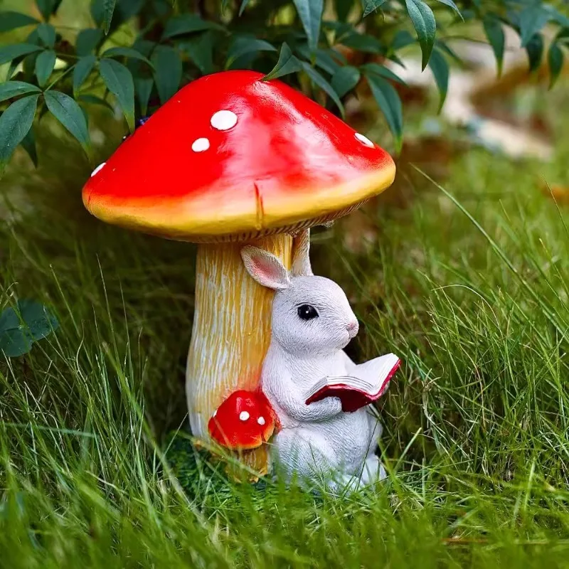 

Mushrooms Resin Animals Garden Decor Figurines Funny Rabbit Plant Garden Accessories Accent Garten Dekoration Decorative Statues