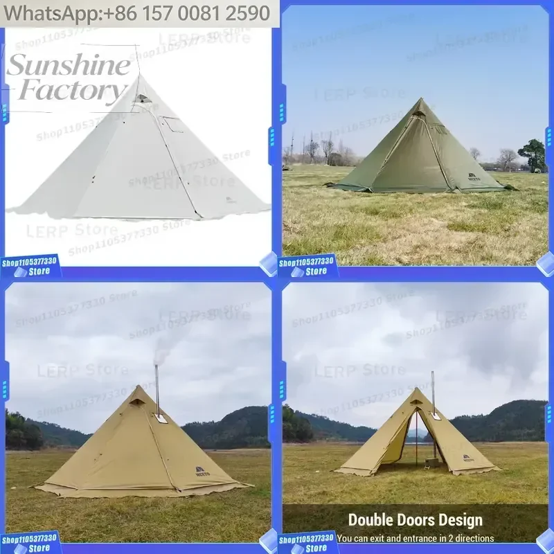 4-6 People Tipi Hot Tent with Stove Jack Camping Pyramid Teepee Tent for Camping Backpacking Hiking
