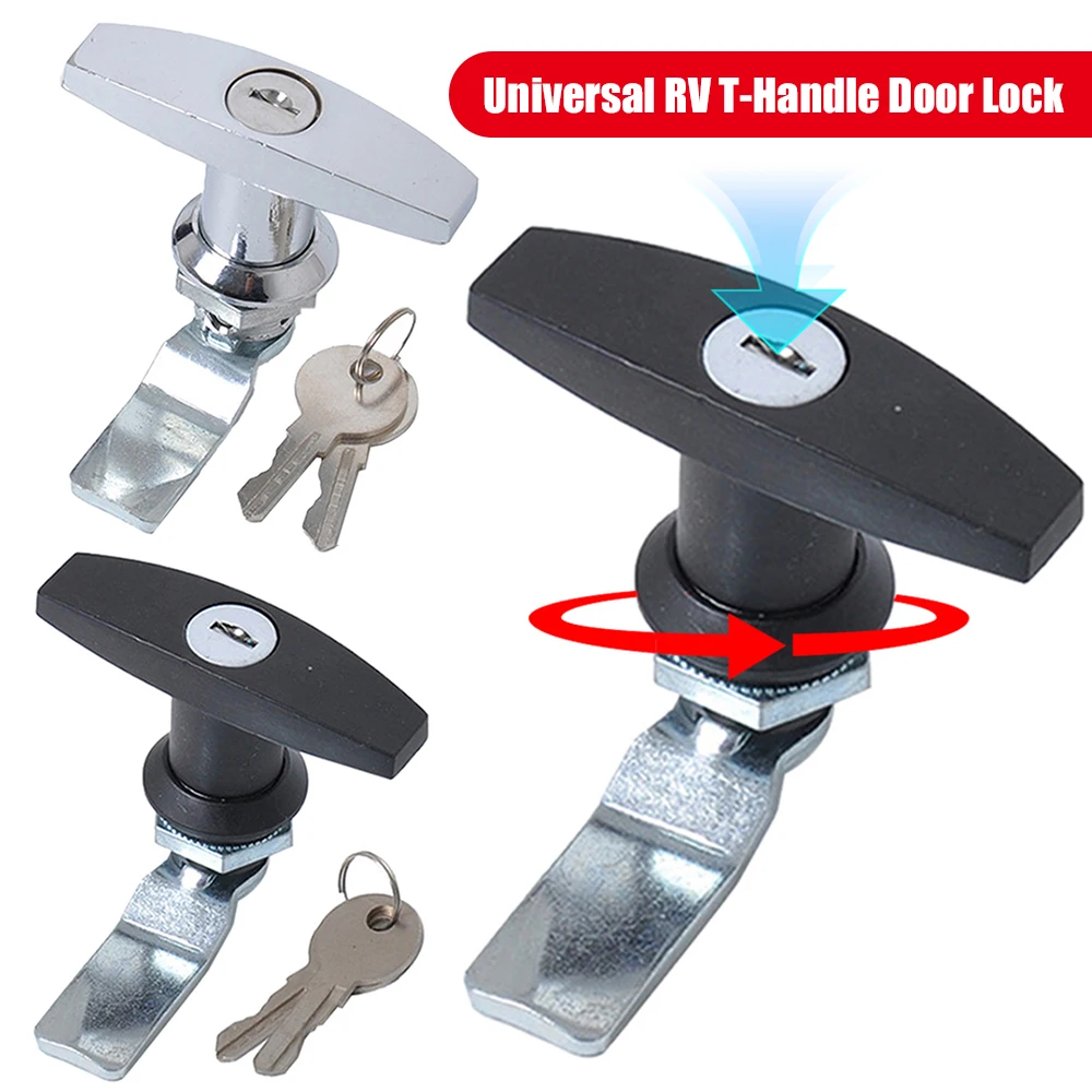 Universal RV T-Handle Door Lock with 2 Key Truck Cap Locking Trailer Toolbox Drawer Cabinet Door Lock for Caravan Truck 