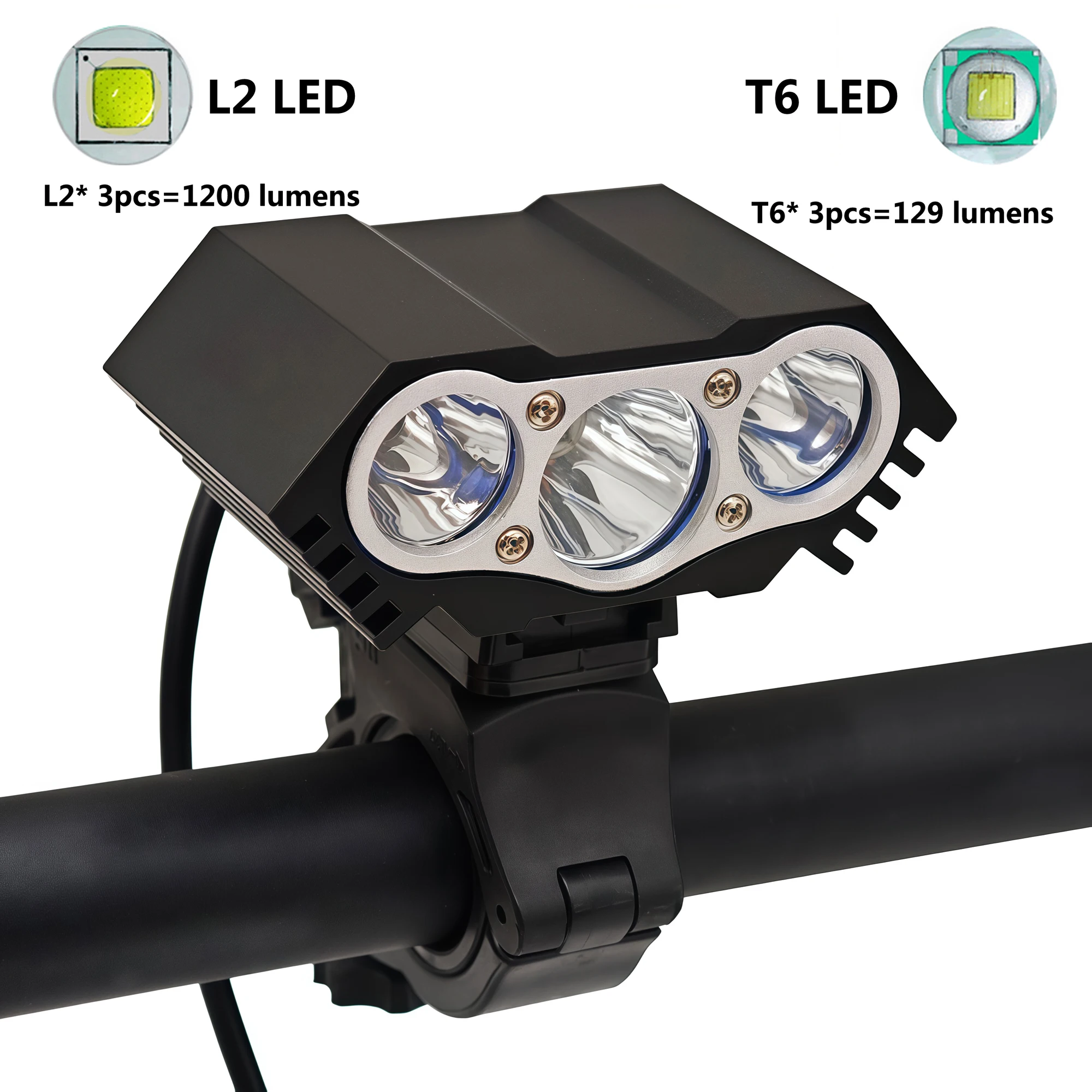 

1200LM Bicycle Headlight, 300-500M Beam, 6400mAh Battery, IP65 Waterproof, 7H Runtime, Aluminum Alloy For Night Cycling