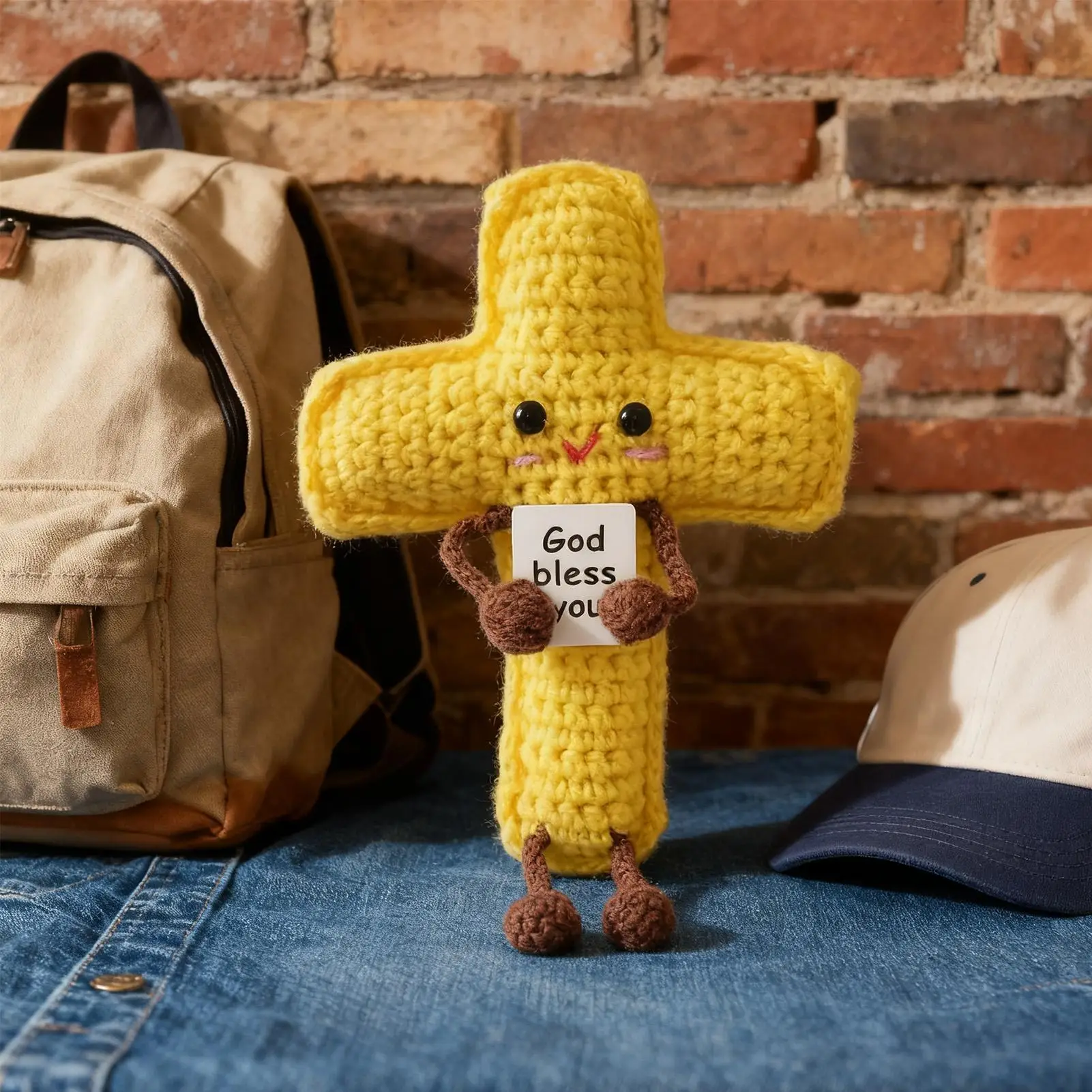 Muñecas de energía positiva de ganchillo, Mini figura tejida a mano con cruz de ganchillo, artesanías, animales de ganchillo Kawaii, regalos de navidad