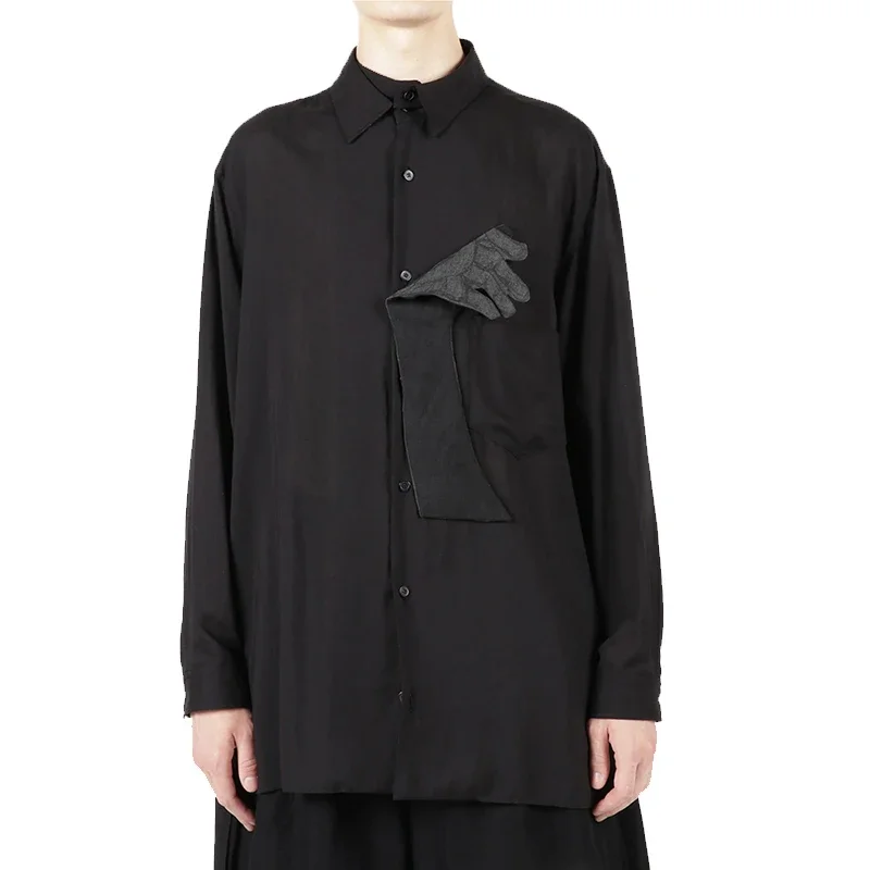 

YOJI OOAK темная рубашка с вышивкой из целюлози, оригинальный дизайн, повседневная тонкая рубашка с длинными рукавами