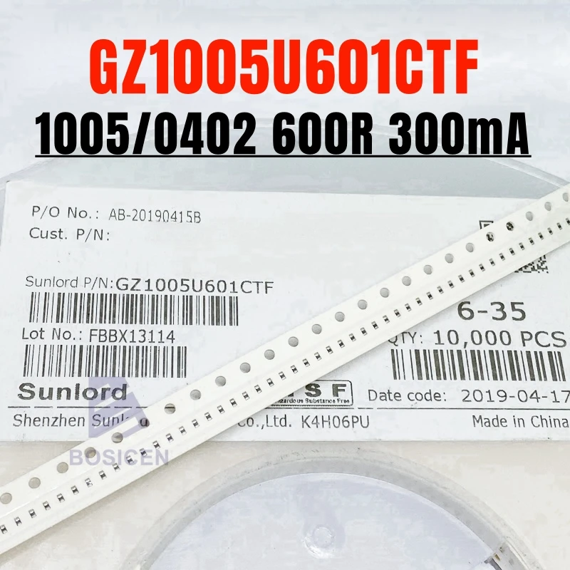 100PCS New Original GZ1005U601CTF 0402 1005 100Mhz 600mΩ ±25% SMD Magnetic beads