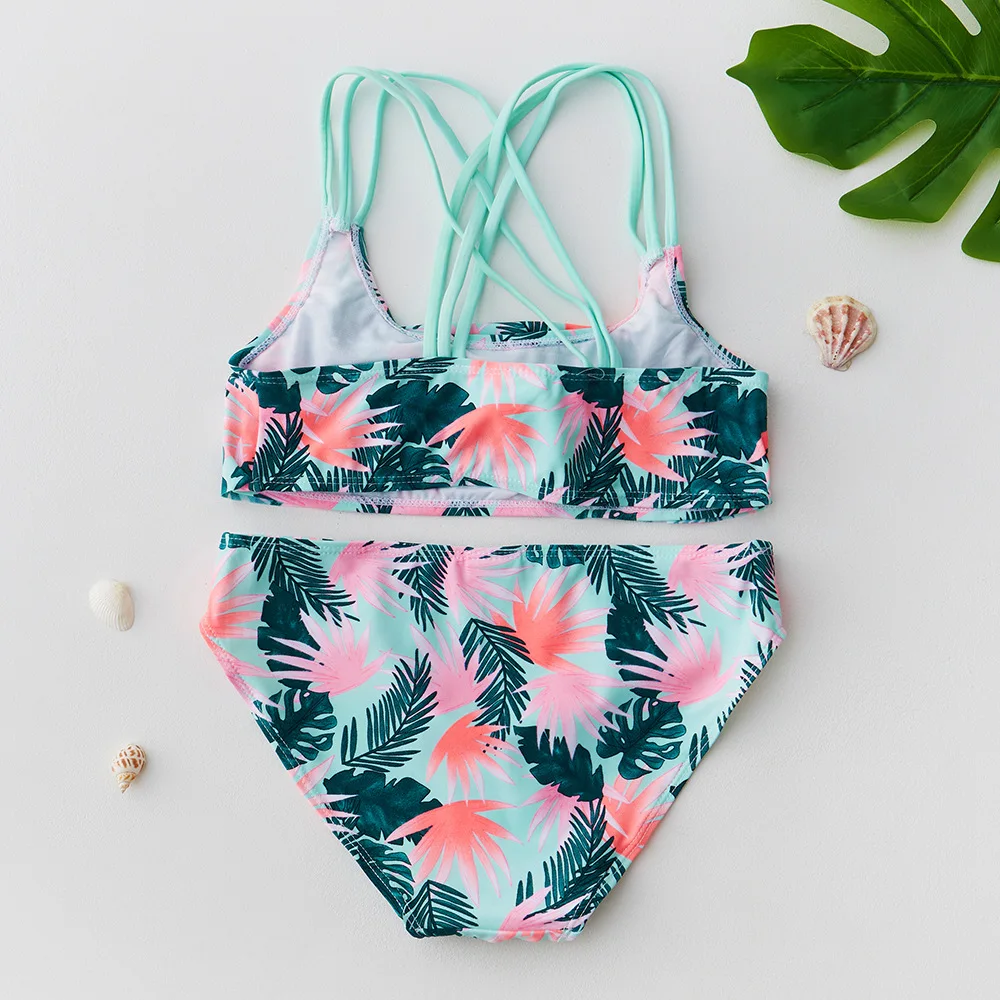 9-14Y Teenager Girls Swimsuit Tropical style Girls Swimwear two pieces Children Swimwear Bikini set