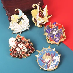 Game Genshin Impact Enamel Pins Anime Wendi Zhongli Keqing Tartaglia Hu Tao Figures Brooches Bag Lapel Pins For Friends Gift