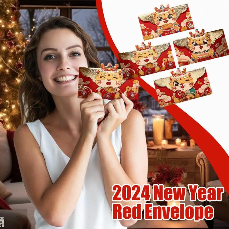 4PCS Chinese New Year Red Envelopes dragon Year red pocket 2024 Chinese Spring Festival Lucky hong bao kids birthdya Gift