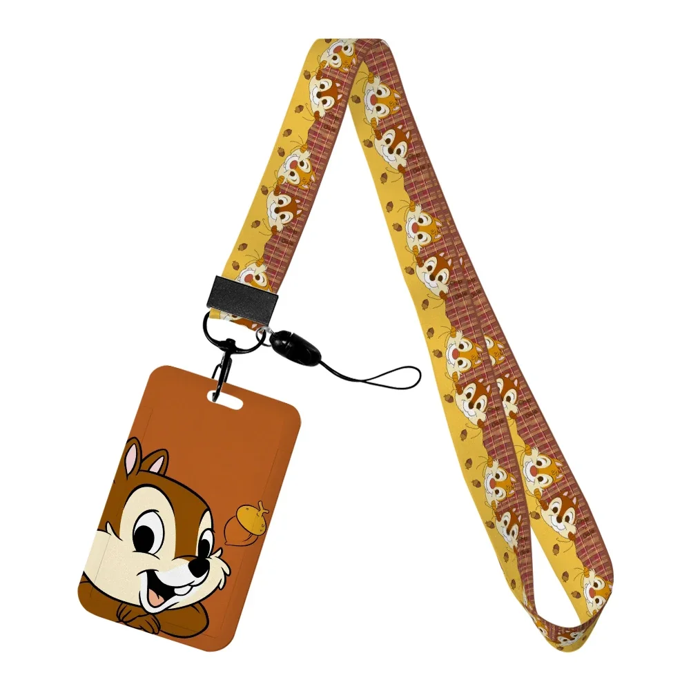 Porte-clés Disney Chip & Dale avec lanières, porte-badge mignon, sangle de cou pour carte de crédit d'identité, bijoux lariat pour téléphone