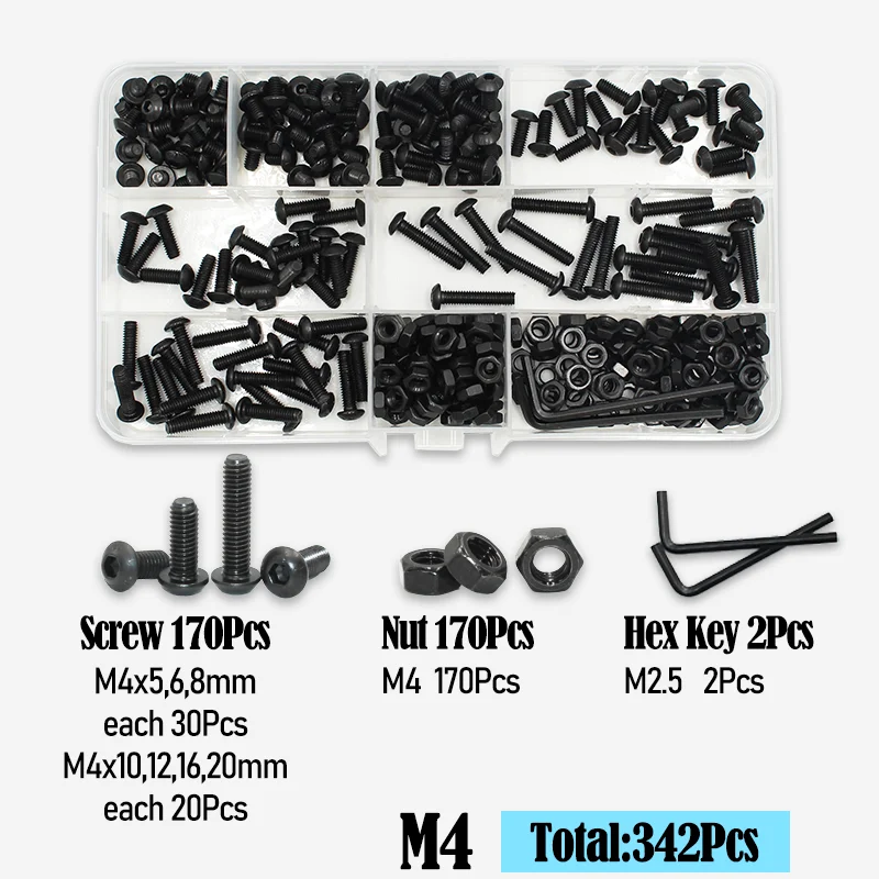 2510 bis 142 runder Sechskantschraubensatz M2 M2,5 M3 M4 M5 M6 Schwarz 10,9 Grade Innensechskant-Inbussantrieb Maschinenschrauben Bolzen ISO7 – Detail 13