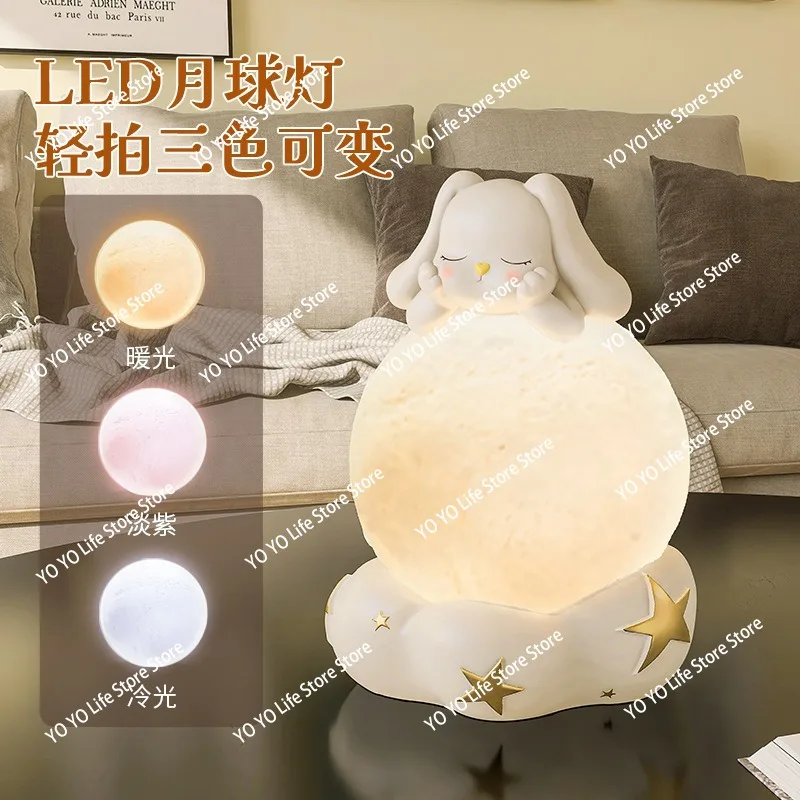 ウサギのナイトライト卓上飾りかわいい女の子子供の寝室のベッドサイド睡眠に柔らかい光を伴うデスクランプ誕生日プレゼント