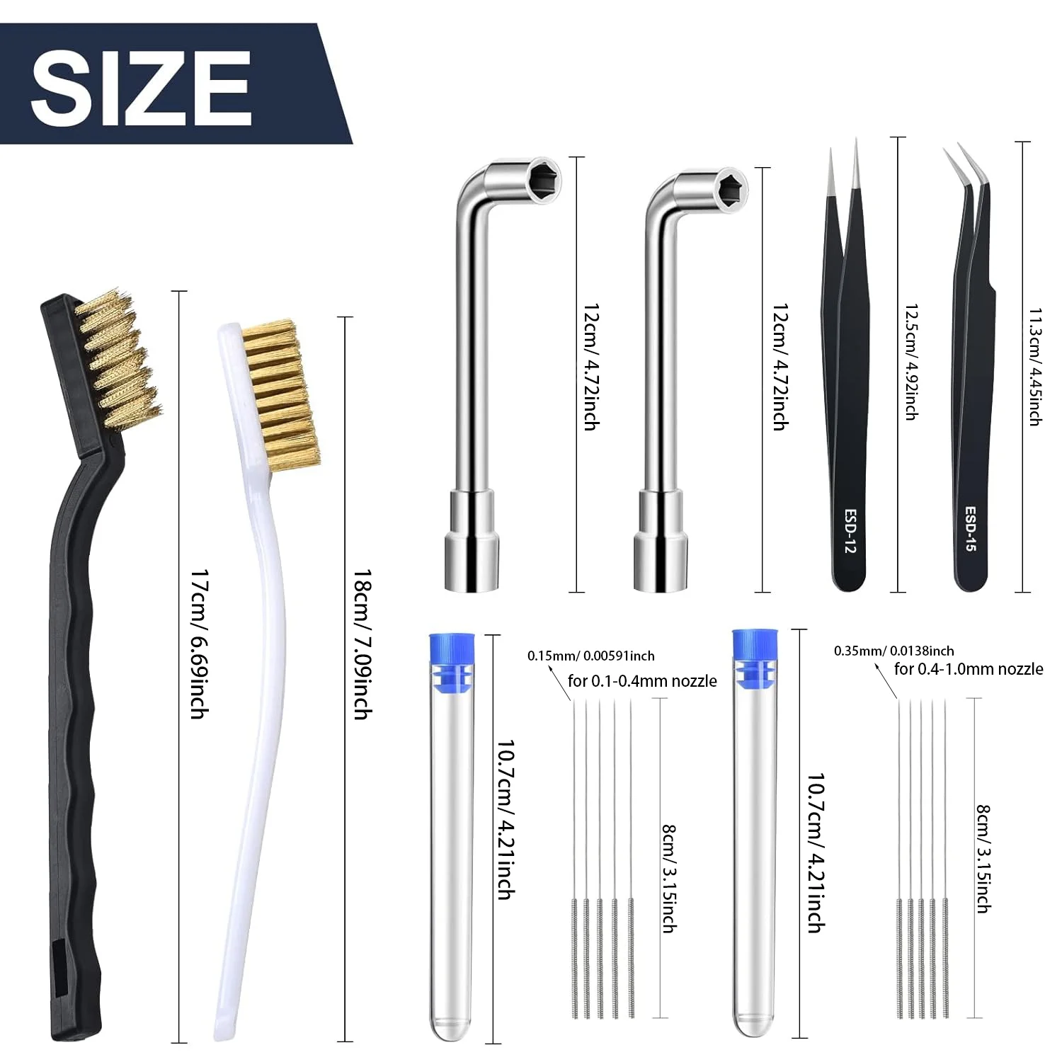 

Набор из 16 инструментов для очистки 3D-принтера: медная щётка, зубная щётка, игла для очистки сопел, пинцет и гаечный ключ