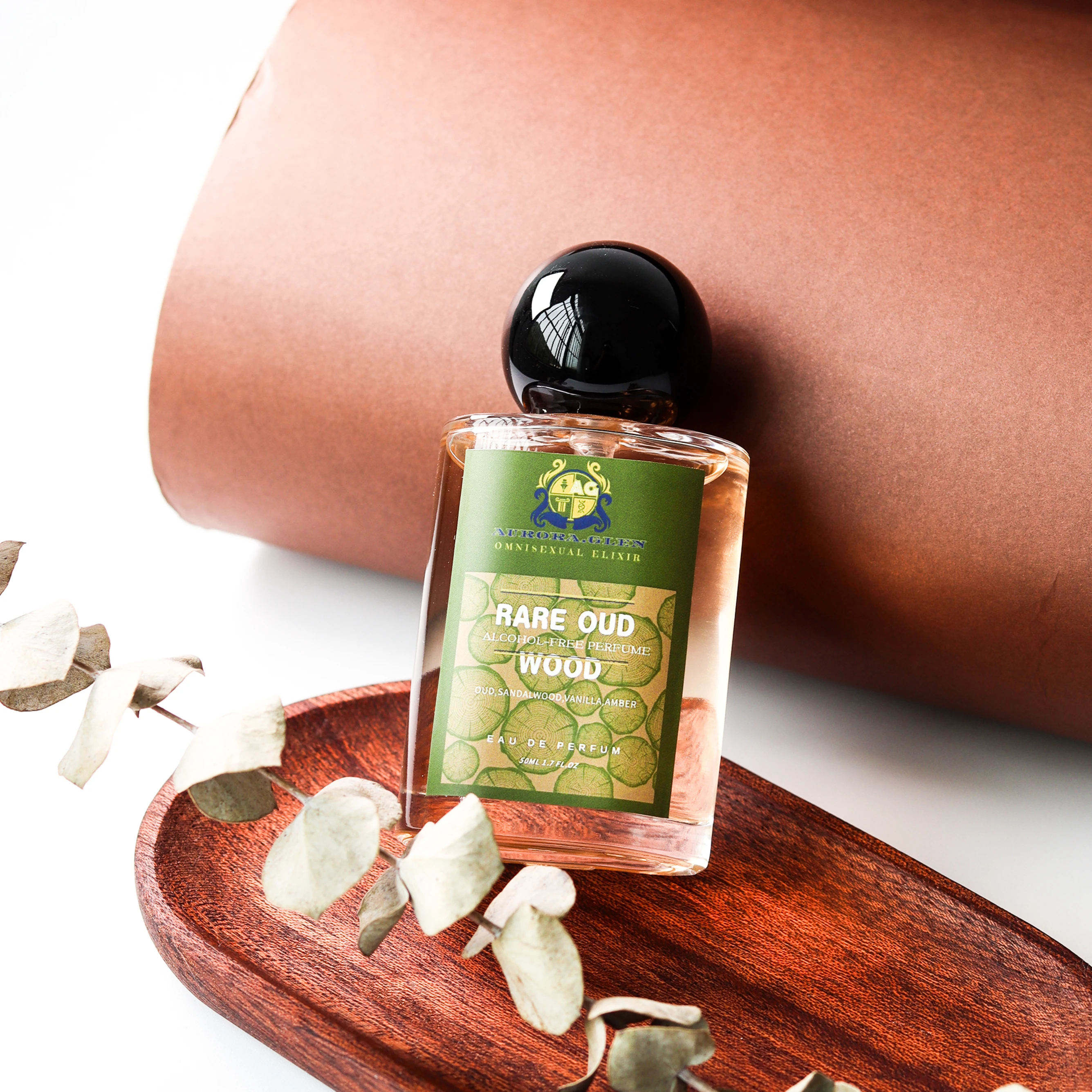 Fragancia de marca EDP Woody unisex de madera rara sin alcohol con perfume de larga duración de ámbar de sándalo Oud para día y noche