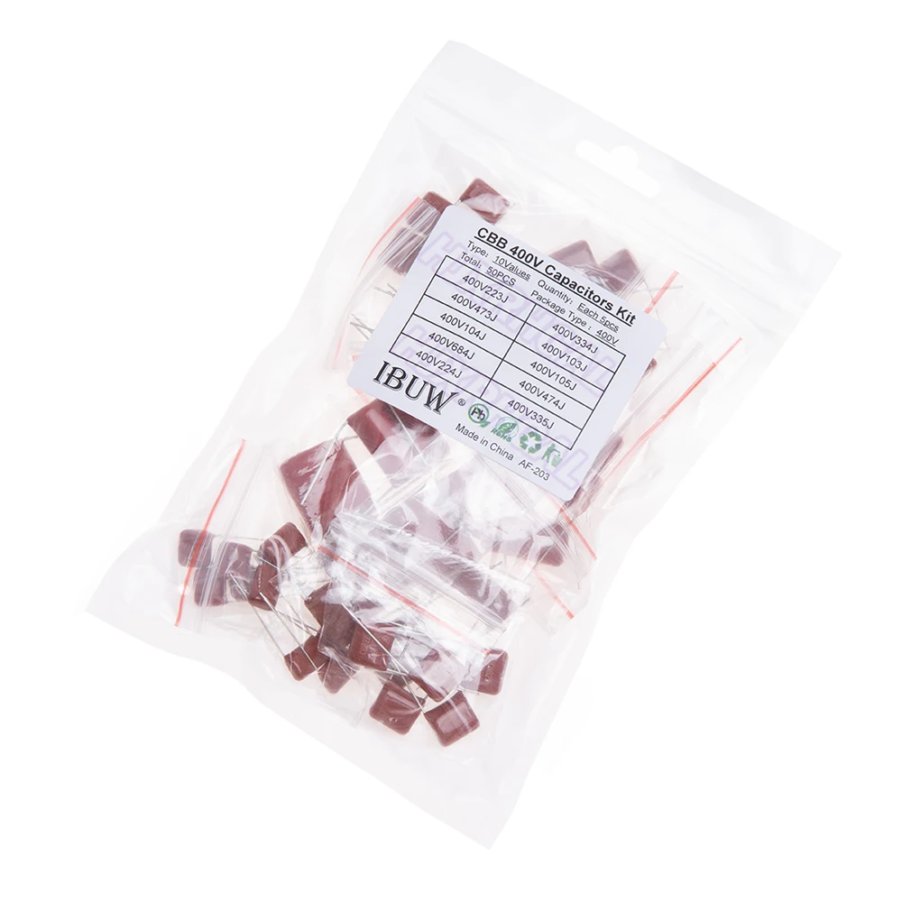 KIT 50PC=10value*5PCS Metallized Polyester Film Capacitors CBB Assortment Kit 400V 10nF ~ 3.3UF