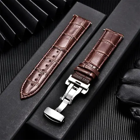 Genuine Calfskin Leather Watchbands Business Replace Watch Band 18mm 20mm 22mm 24mm With Butterfly Buckle Wristwatch Strap
