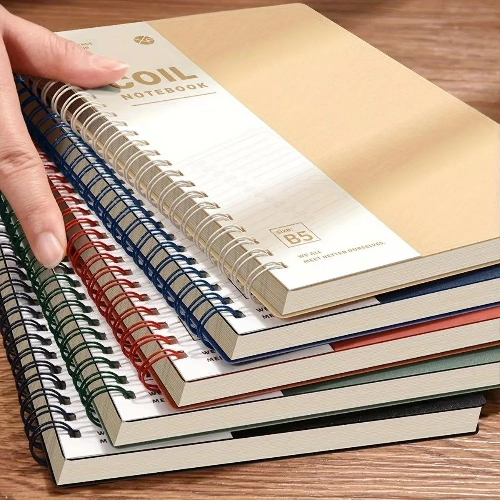 A5/B5 Spiral Notebook 120 Cream Pages Lay-Flat Binding Pocket Notebooks Thicken with Ring Binders Coil Notebook