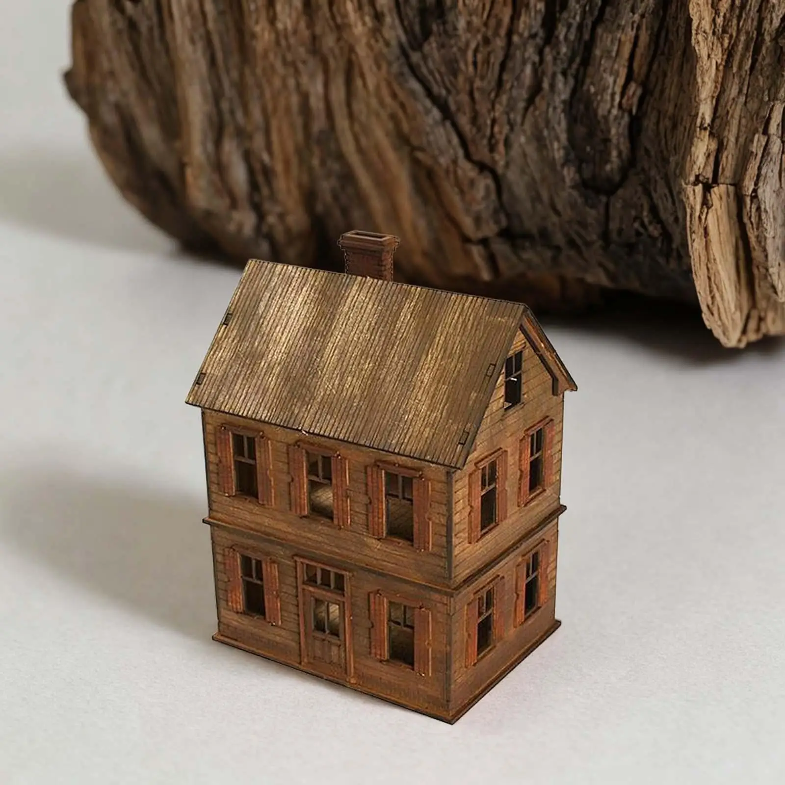 Artesanía educativa para niños, escala 1:72, edificio de dos pisos de Europa Oriental, modelo de rompecabezas de madera, escena, adorno artesanal, regalo para niños