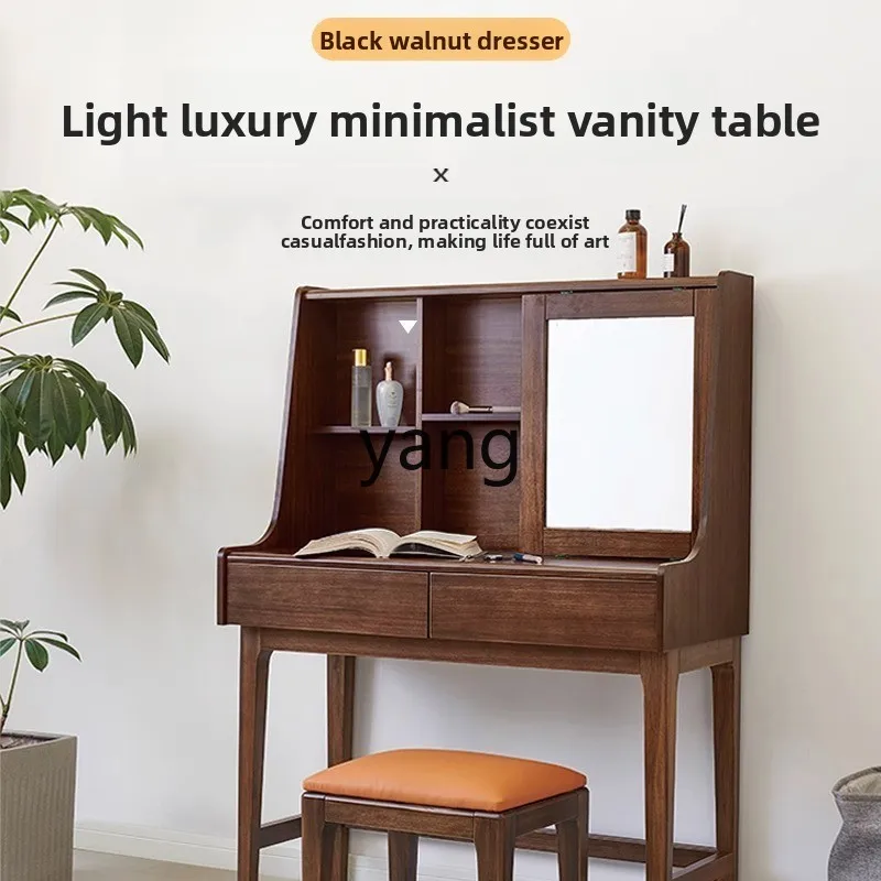 LMM solid wood small apartment bedroom furniture light luxury makeup table with mirror storage cabinet