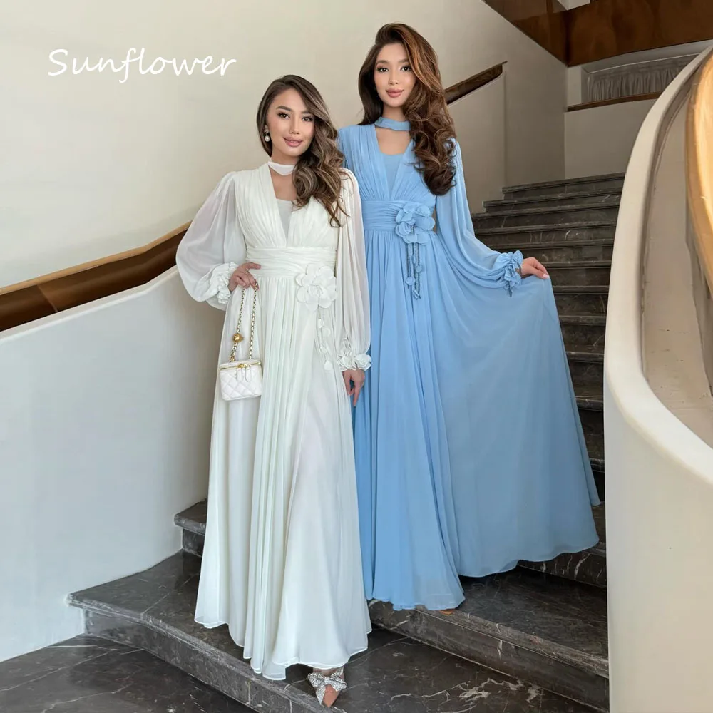 

Sunflower Simple V-Neck Long A-LINE Prom dress 2024 Slim Long Sleeve Floor-Length Formal Evening Dress Party Dress