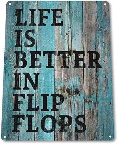 Tin Sign For Life Is Better In Flip Flops Home Decor Metal  Retro Wall Decor-aluminum