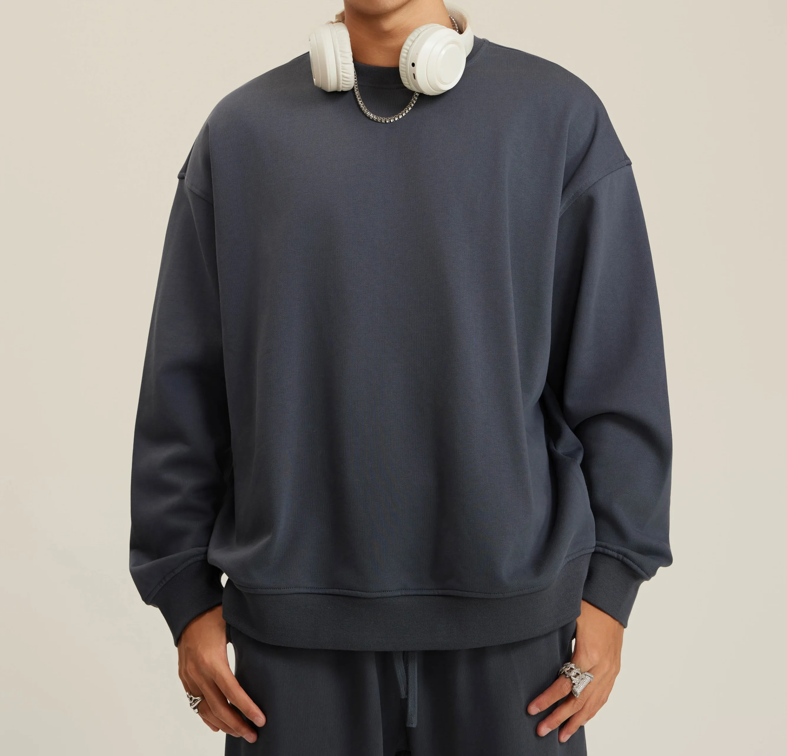 580G Heavyweight Lazy Street Style 2025 Terry Crew Neck Sweatshirt Unisex American Loose Casual Top  Sweater Men