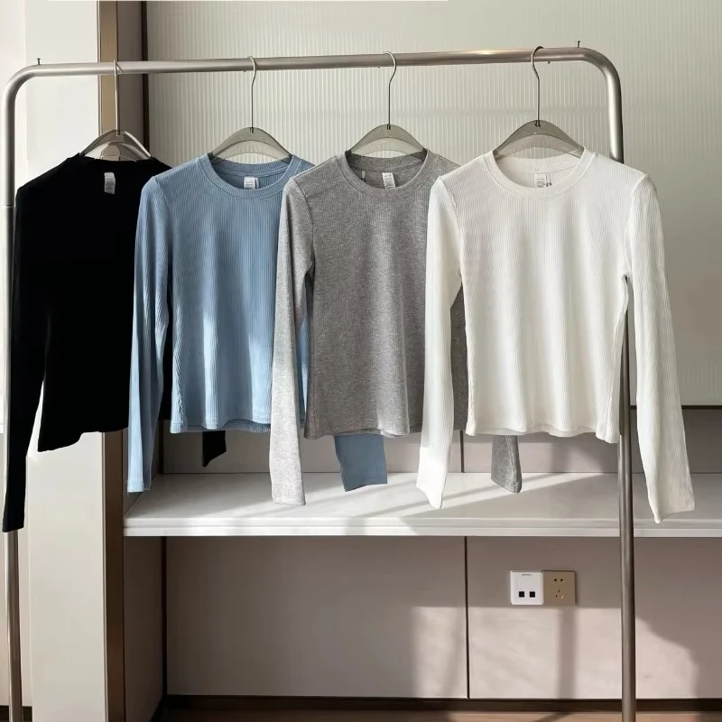 2026 Autumn Casual Long Sleeve T-Shirts Women Black Cotton O-Neck Yoga Pilates Top for Women Comfortable Breathable Women's Top