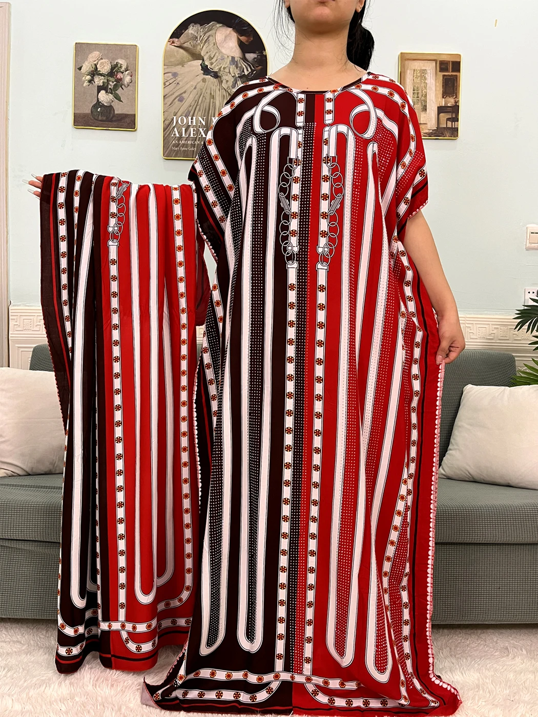 Muslim Sets Abayas For Women Cotton Printed Diamonds Loose Caftan Marocaine Femme Robe Boubou Islam Dresses With 150x75cm Scarf