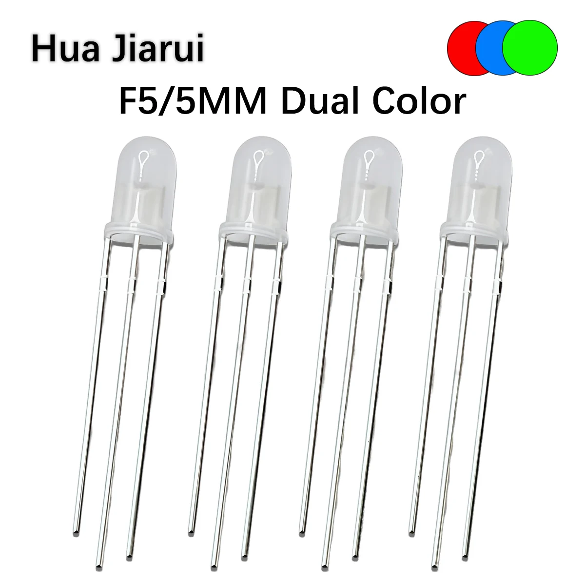 

F5/5MM Round Top Diffused Red-Blue, Red-Green, Red-Yellow, Blue-Green Dual Color LED with Center Emission and Common Anode.