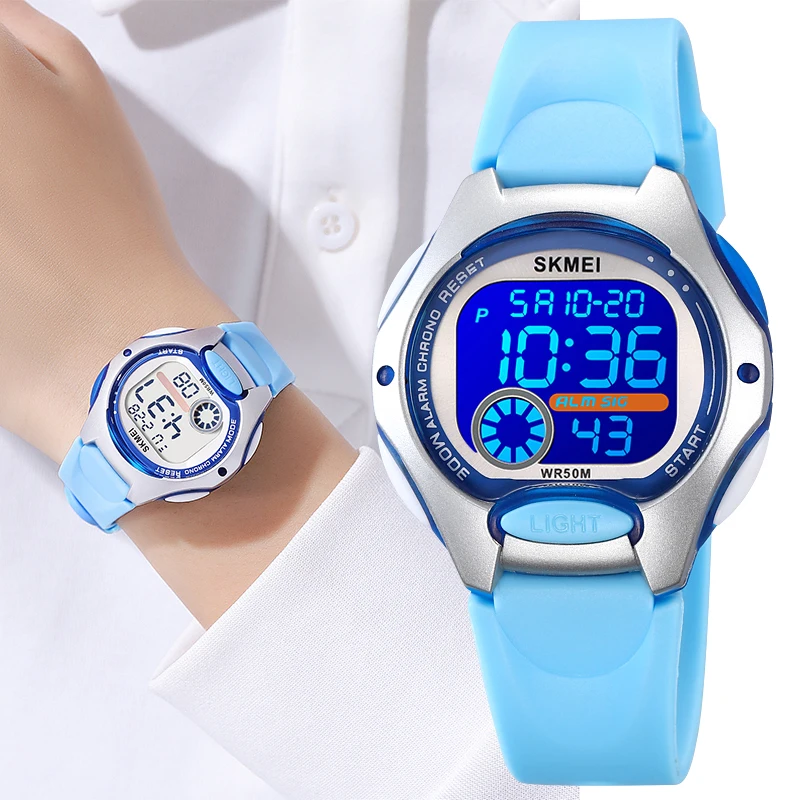Relojes deportivos impermeables marca Skmei para niños, reloj despertador con cronógrafo Digital LED, reloj de pulsera para niños de 12 a 24 horas, niños y niñas