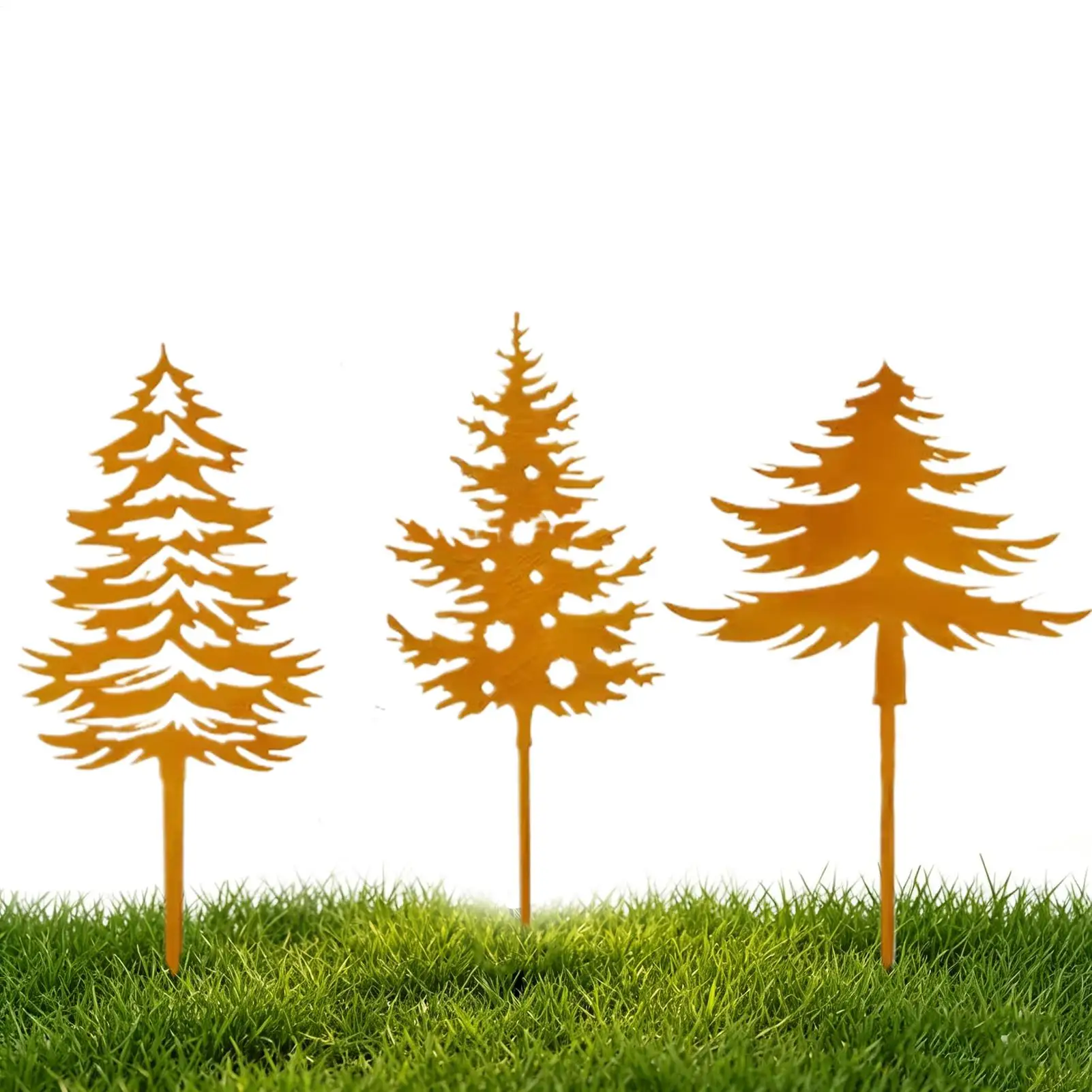 3 Pieces Christmas Tree Retro iron Christmas Garden Stake 2D Festive Flower Bed Stake Decoration Outdoor Lawn Potting Craft