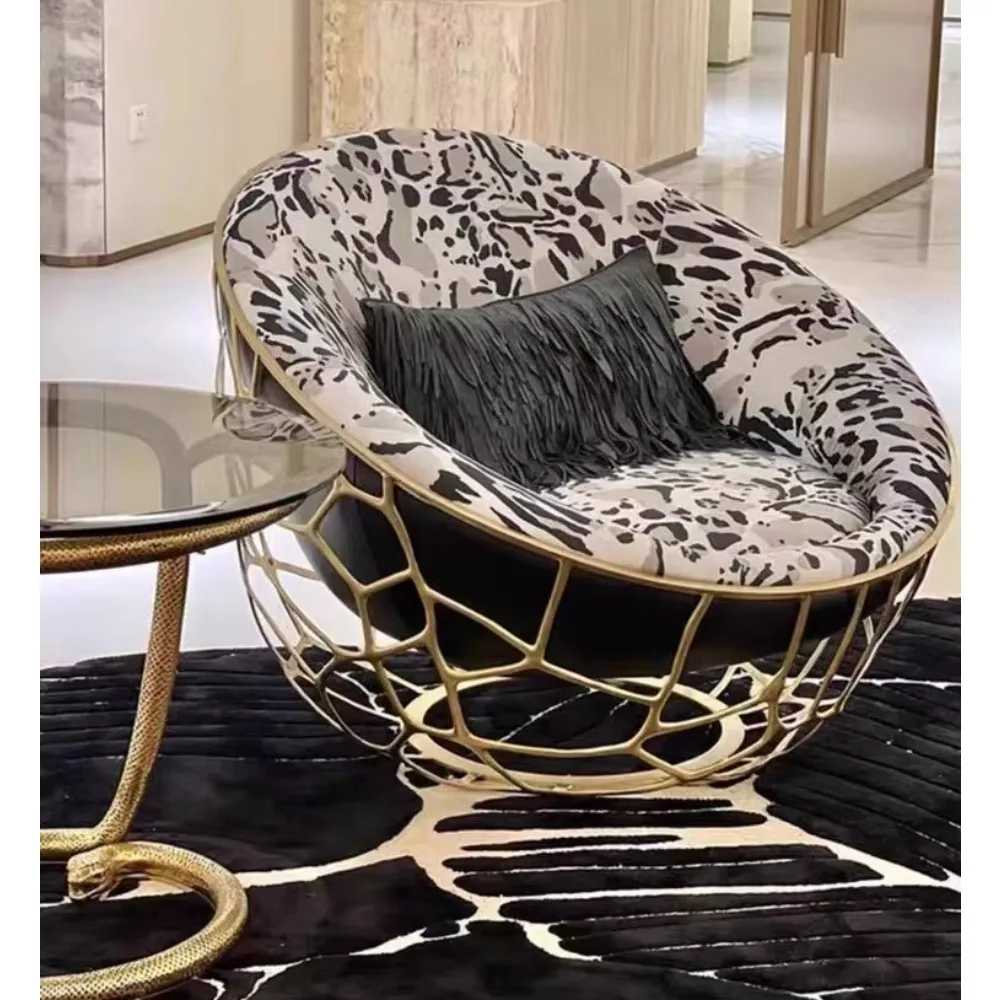 Sofa chair light luxury casual leopard print leather pure copper chair