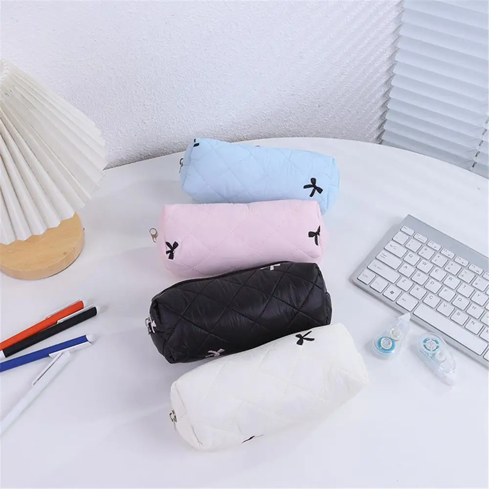 INS Style Quilted Pencil Bag Multi-Functional Cosmetics Storage Large-Capacity Pen Pouch Stationery Supplies Handbag