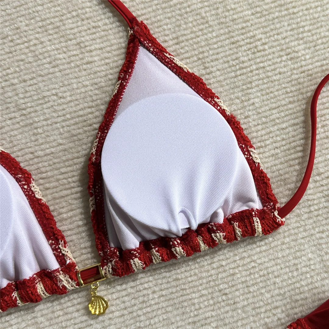 5 Farben mit Hose, gestreifter Neckholder-Bikini, Damen-Badebekleidung, dreiteiliger Bikini-Set, Badeanzug, Badebekleidung, Schwimmbekleidung V7838P – Detail 20