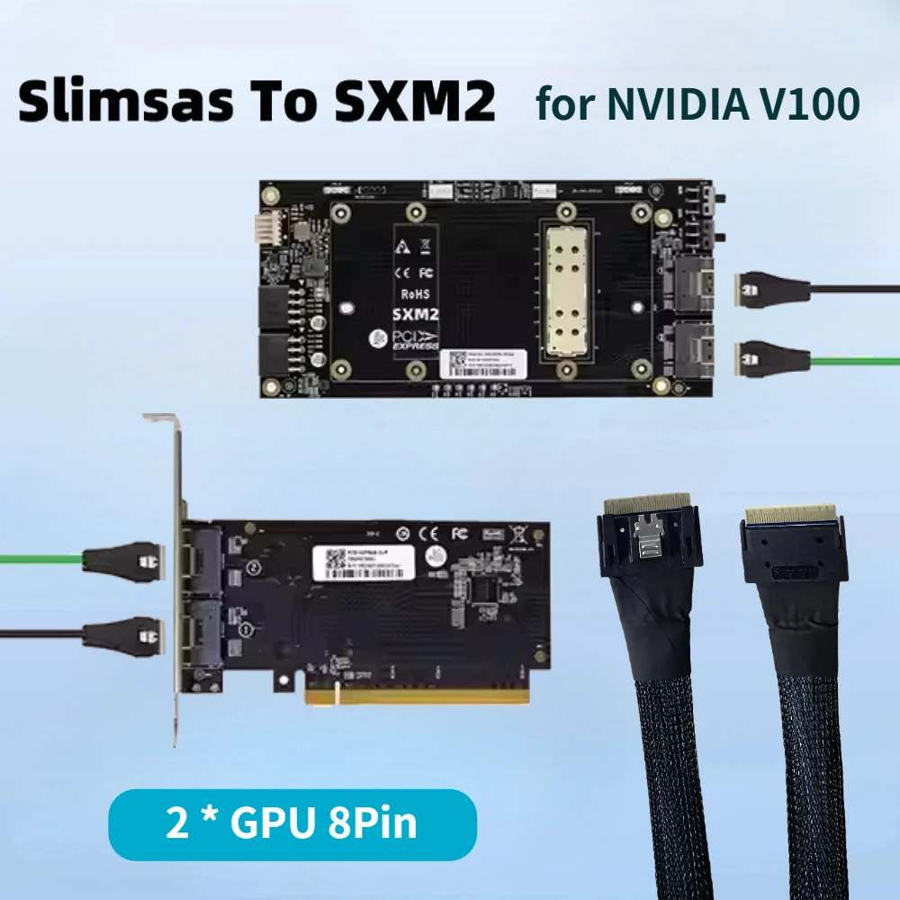 SlimSAS SFF-8654 To SXM2 Adapter X16 Direct Pass Backplane for Nvidia V100 GPU PCI-E 3.0 RGB 2* GPU 8pin External Expansion Card