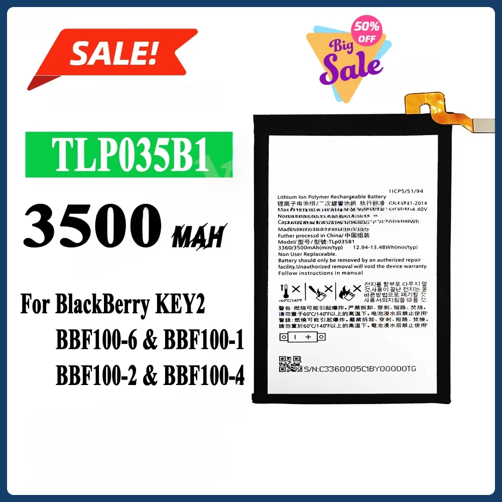 New 3500mAh TLp035B1 Li-ion Polymer Mobile Phone Battery for BlackBerry Keytwo KEY2 Cellphone High-capacity High Quality