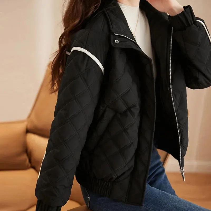 Xpqbb Women Parkas 2024 Autumn Winter Lightweight Warm Cotton Padded Coat Female Casual Loose Black Baseball Uniform Jackets
