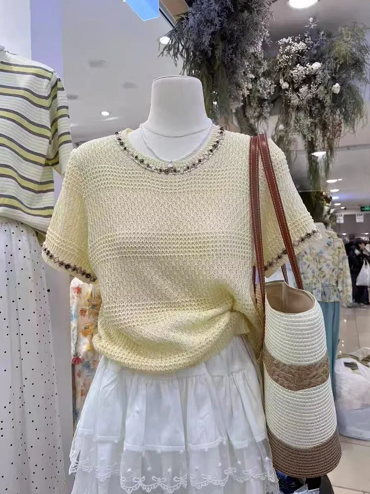 

Faionable round Ne ort Sve Knitted Sweater Women's Sli Versatile Heavy Embroidery Casual Commute Korean Sle