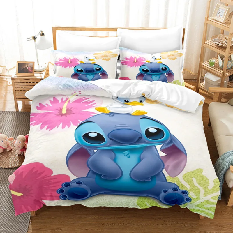 

Lilo and Stitch Cartoon Cute Warm Duvet Cover Anime Warm Set Bed for Children's Room Decoration Large Single Double Bed Size