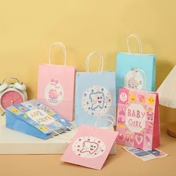 6Pcs Cute Baby Team Girl Boy Paper Gift Packing Bags Gender Reveal Theme Candy Bag for Baby Shower Birthday Party Decoration