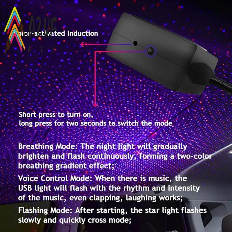 

A20F-Mini Led Projection Lamp Star Night,Star Roof Lights For Car, Home Ceiling Romantic USB Night Light - Plug And Play