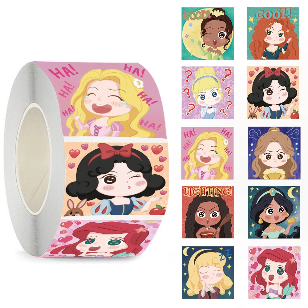 

500pcs Disney Cute Cartoon Princess Stickers Roll Aesthetic Anime Girl Sealing Label Decals DIY Phone Kawaii Sticker Reward Gift