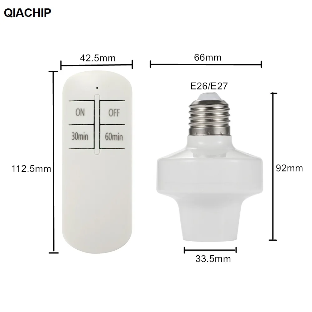 QIACHIP 433Mhz E27 Light Lamp Socket Wireless Remote Control Switch Bulbs Holder 110V 220V Switch Smart Home Remote Light Plug