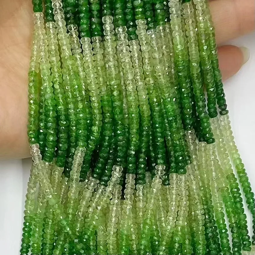 Natural Green Tsavorite Gemstone Facted Rondlle Beads 38cm Women Fashion DIY Bracelet Necklace Jewelry Accessories Trendy Charm