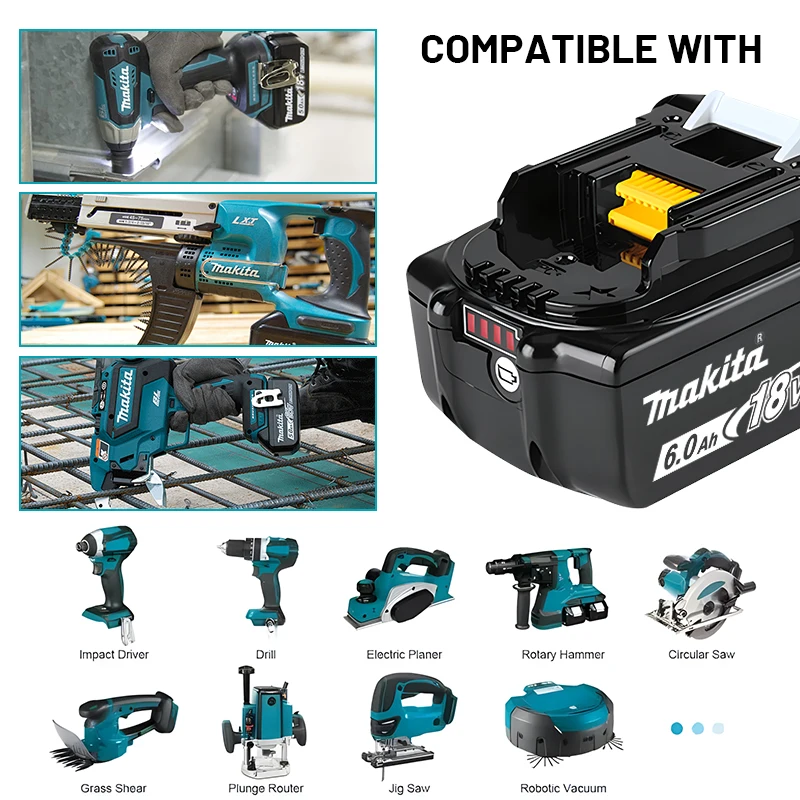 Makita18V 6.0Ah，BL1860BL1850B BL1850BL1840BL1830 Screwdriver Charging Battery and Charger 18V Replace Power Tool Lithium Battery