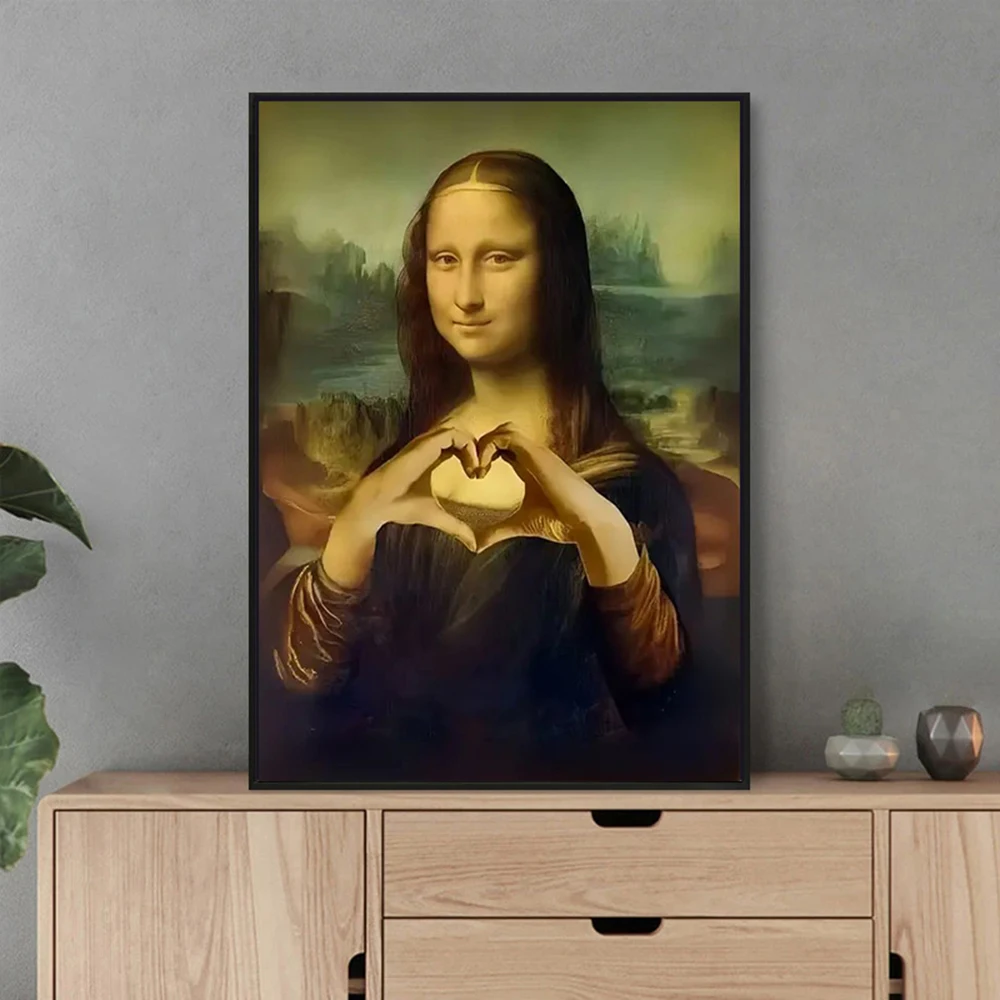 

Canvas Wall Art, Mona Lisa with Heart Hands Poster Printing, for Living Room, Bedroom, Office - Unique Wall Art Home Decor