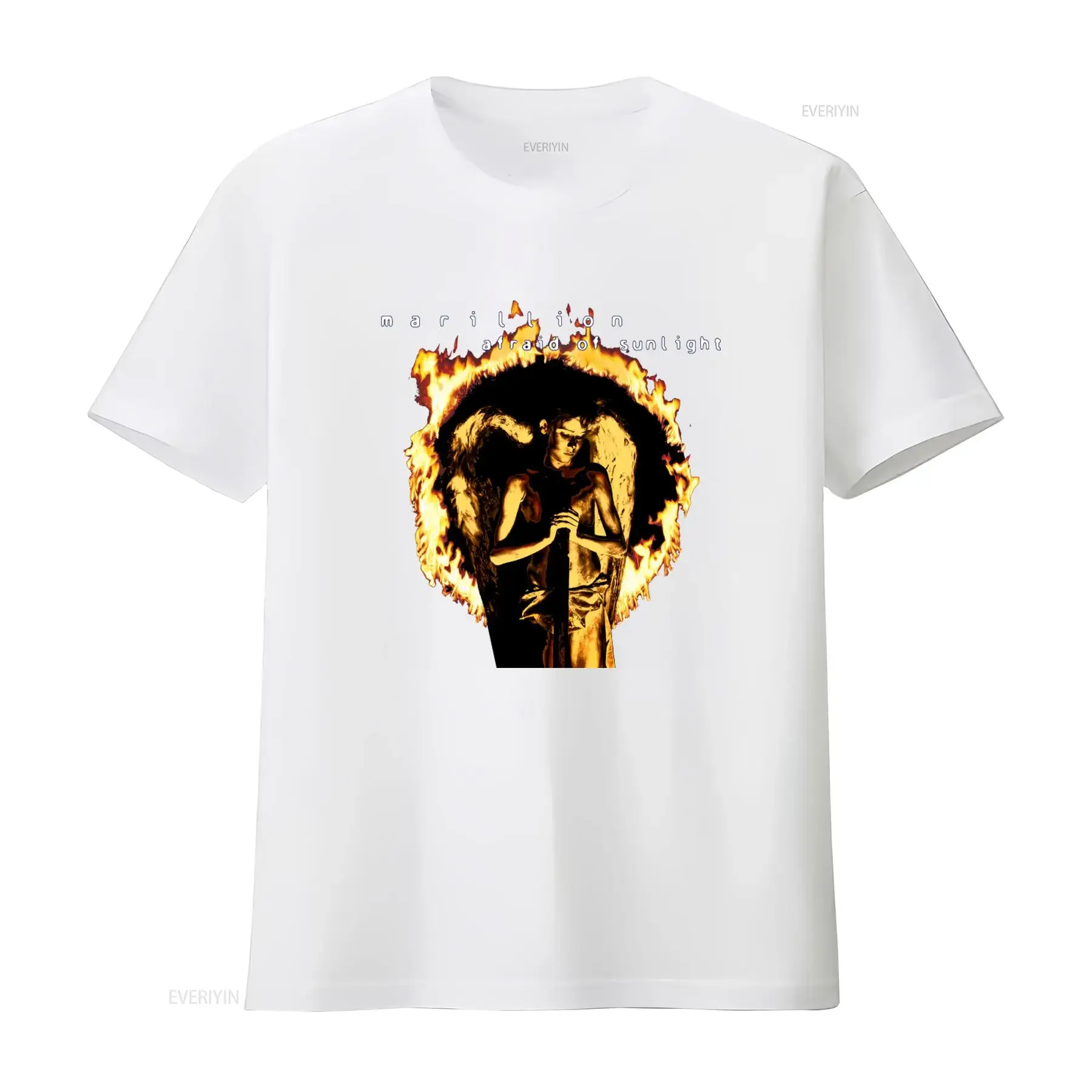 Vintage 1995 Marillion Afraid Of Sunlight Tour T Shirt Unique Angel with Flames Design for Rock Fans vintage Washed - view 3