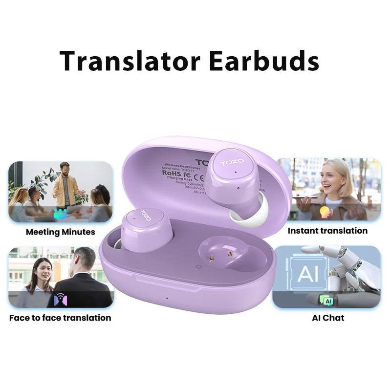 [مترجم AI] سماعات أذن TOZO E1 المترجم داخل الأذن سماعات رأس بلوتوث لاسلكية للاستماع الرياضي وتعلم الأعمال