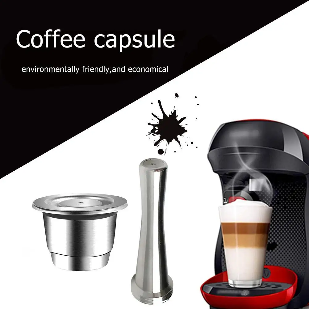 Reusable for Nespresso Stainless Steel Refillable Coffee Capsule + Coffee Tamper