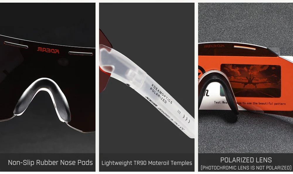 KDEAM Hohe-Ende Radfahren Gläser Ultra Licht TR90 Material Photochrome/Polarisierte Sonnenbrille Männer Einstellbare Tempel Länge – Detail 10