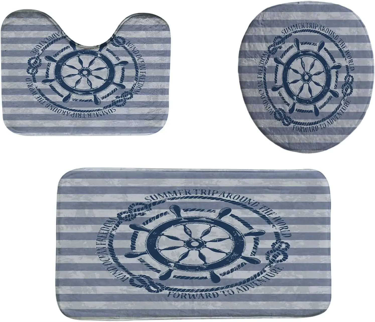 

3PCS Nautical Emblem Bath Mat Set, Vintage Sea Wheel Memory Foam Rug, Quick-Dry Soft Absorbent Machine Washable Bathroom Carpet
